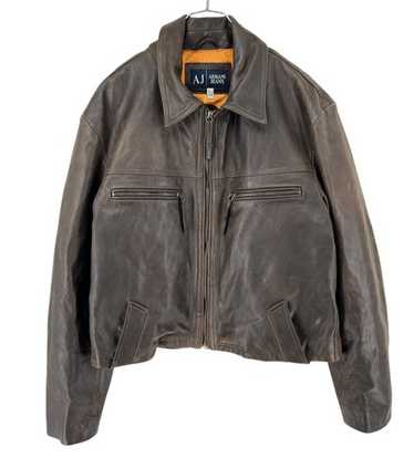 ジャケット・アウター 90s armani jeans leather flight jacket ARMANI JEANS Leather Flight Bomber Jacket Blouson Men Size