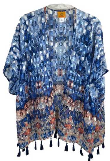 Ruby Rd open front cardigan wrap size L blue and … - image 1