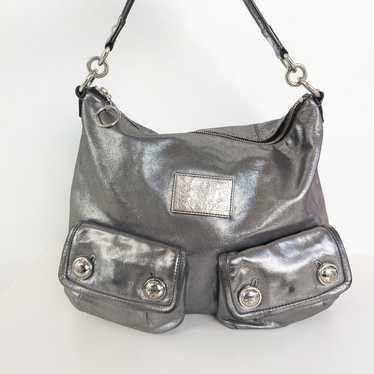 バッグ Coach Poppy Silver Ocelot Shoulder Bag Coach Poppy Signature White/Silver Shoulder Bag Purse 14439
