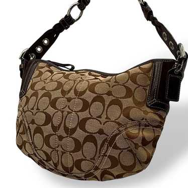 バッグ coach one shoulder brown signature 8K01 COACH One Shoulder Bag, Signature Handbag Canvas Leather