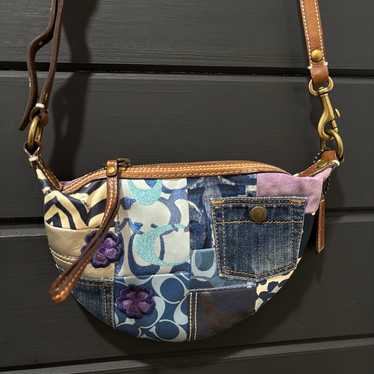 バッグ coach patchwork Denim bag signature y2k Coach Signature Patchwork Denim Tote Shoulder Bag Turnlock