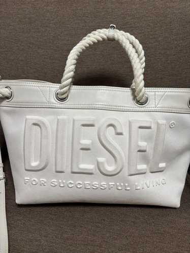 バッグ 00s diesel emboss logo totebag y2k DIESEL Brown Canvas Womens Shoulder Bag Leather Logo 00s Y2k