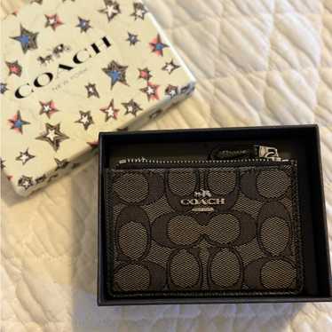 小物 Coach Signature Key Fob Coin Case Pouch Coach Signature C Mini Skinny ID and Coin Case with Attached