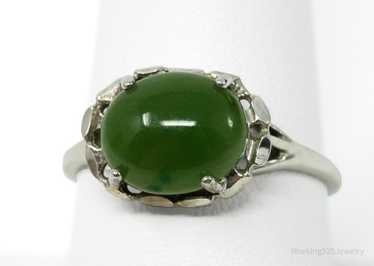 Vintage UTC Nephrite Jade Sterling Silver Ring - … - image 1
