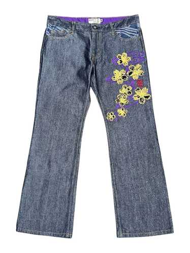 KARAKURI 魂 python embroidery wide denim Karakuri Tamashii Men's Blue Wide Denim Jeans Python