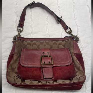 バッグ Coach Signature Soho Shoulder Bag Suede Vintage Coach Soho Shoulder Bag Buckle Flap Leather and Dark