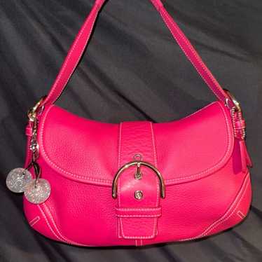 バッグ Coach Soho Mini Handbag Signature Pink COACH Soho Signature Handbag Mini Boston Bag Turnlock Pink