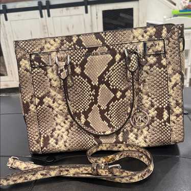 Michael Kors Python Pattern Satchel - Brown And C… - image 1
