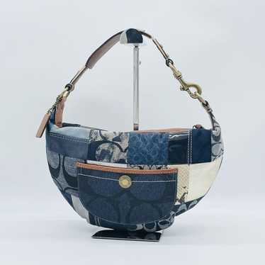 バッグ coach denim patchwork shoulder archive COACH Patchwork Adjustable Shoulder Bag Blue x Brown Denim x