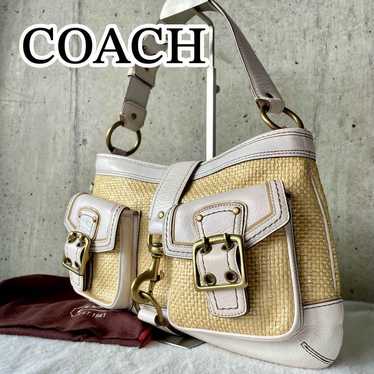 バッグ Coach Legacy Buckle Straw Shoulder Bag Rare Vintage Coach Legacy Buckle Straw Shoulder Bag