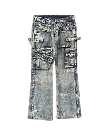 00s japanese label flare cargo denim デニム Japanese brand flared cargo - Gem