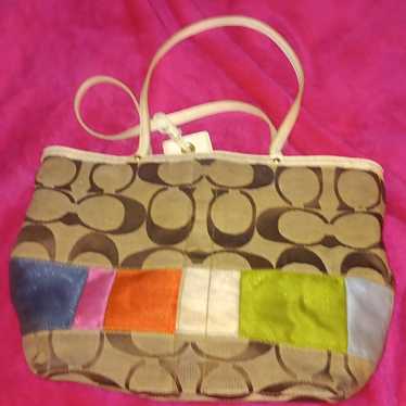 バッグ 2018 Coach Patchwork Turnrock Tote Bag Coach 2018 Patchwork Turnlock Tote Bag A4 Large Vintage Used