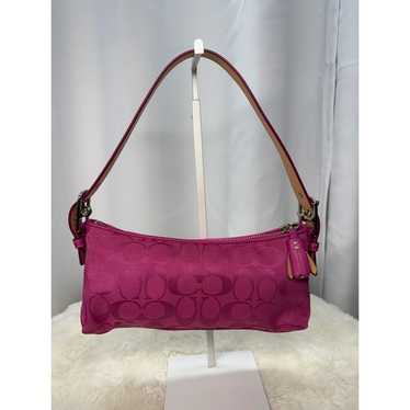 バッグ Coach Hamptons Demi Baguette Bag Purple Coach Demi Baguette Bag Purple Pebble Leather White Strap