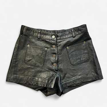 パンツ 90s Vintage LEATHER SHORTS BLACK 80s 90s Vintage Black Leather Shorts Hot Pants Leather Lace