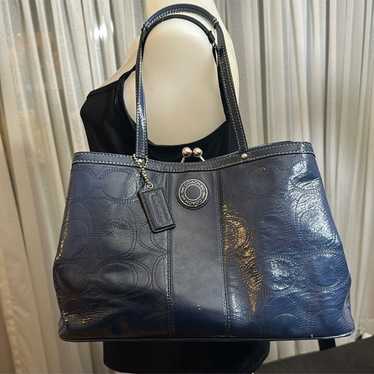 バッグ Coach Denim Signature Hand Bag Kiss-lock Coach signature kiss lock - Gem