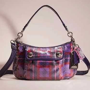 バッグ Coach Purple Poppy Sequins Bag Rare Coach Poppy Large Limited Edition Tartan Glam Sequin