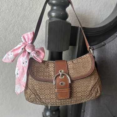 極美品 Coach Soho Brown Shoulder Hand Bag COACH SOHO Tan Brown Stitch Buckle Large Zip Travel Leather