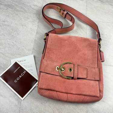 バッグ Coach Soho Hobo Suede Leather Shoulder Vintage Coach Soho Shoulder Bag Buckle Flap Leather and Dark