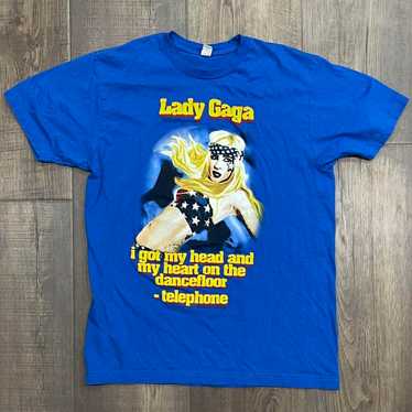 Lady Gaga TELEPHONE Tシャツ 2010 Lady Gaga Blue USA Telephone 2010 T-shirt Cotton For men