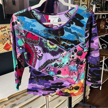Y2k Colorful Abstract Patterned Top Medium - image 1