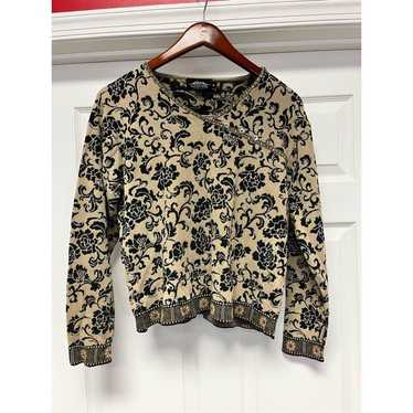 Icelandic Tan & Black Cross Button V-Neck Floral … - image 1