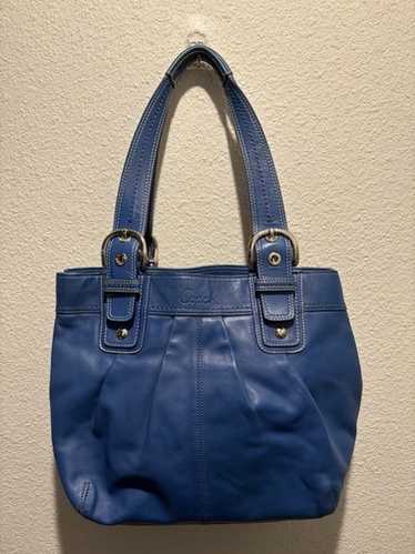 バッグ Coach Soho AccessoryPouch Leather Blue Coach Soho Blue Pleated Leather Buckle Flap Shoulder Bag