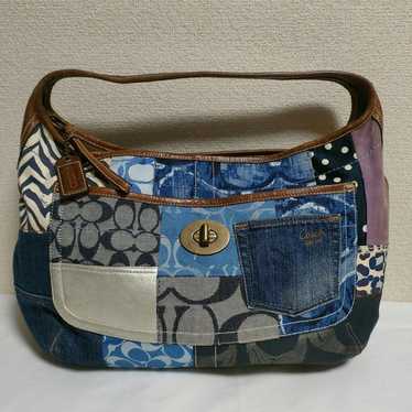 バッグ coach denim patchwork shoulder archive COACH Vintage Denim Patchwork Hobo Shoulder Bag Leather Trim