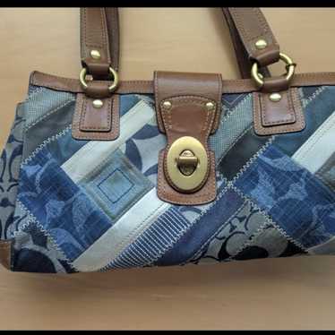 バッグ Coach Hampton Denim Patchwork Satchel Coach denim bag no - Gem