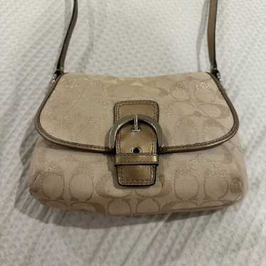 バッグ Coach Signature Soho Bag Champagne Gold Coach SOHO Canvas LEATHER EW Shoulder Bag KHAKI/GOLD 18750