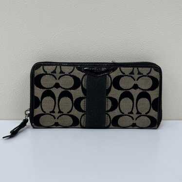 小物 COACH Signature Wallet Japan Exclusive COACH Square Brown Signature Black Ribbon Bi-fold Wallet