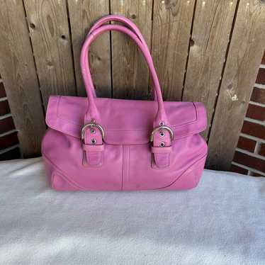 バッグ COACH RARE PINK SOHO leather tote bag Rare Coach SOHO Pink/hot Pink Suede Leather Shoulder Bag