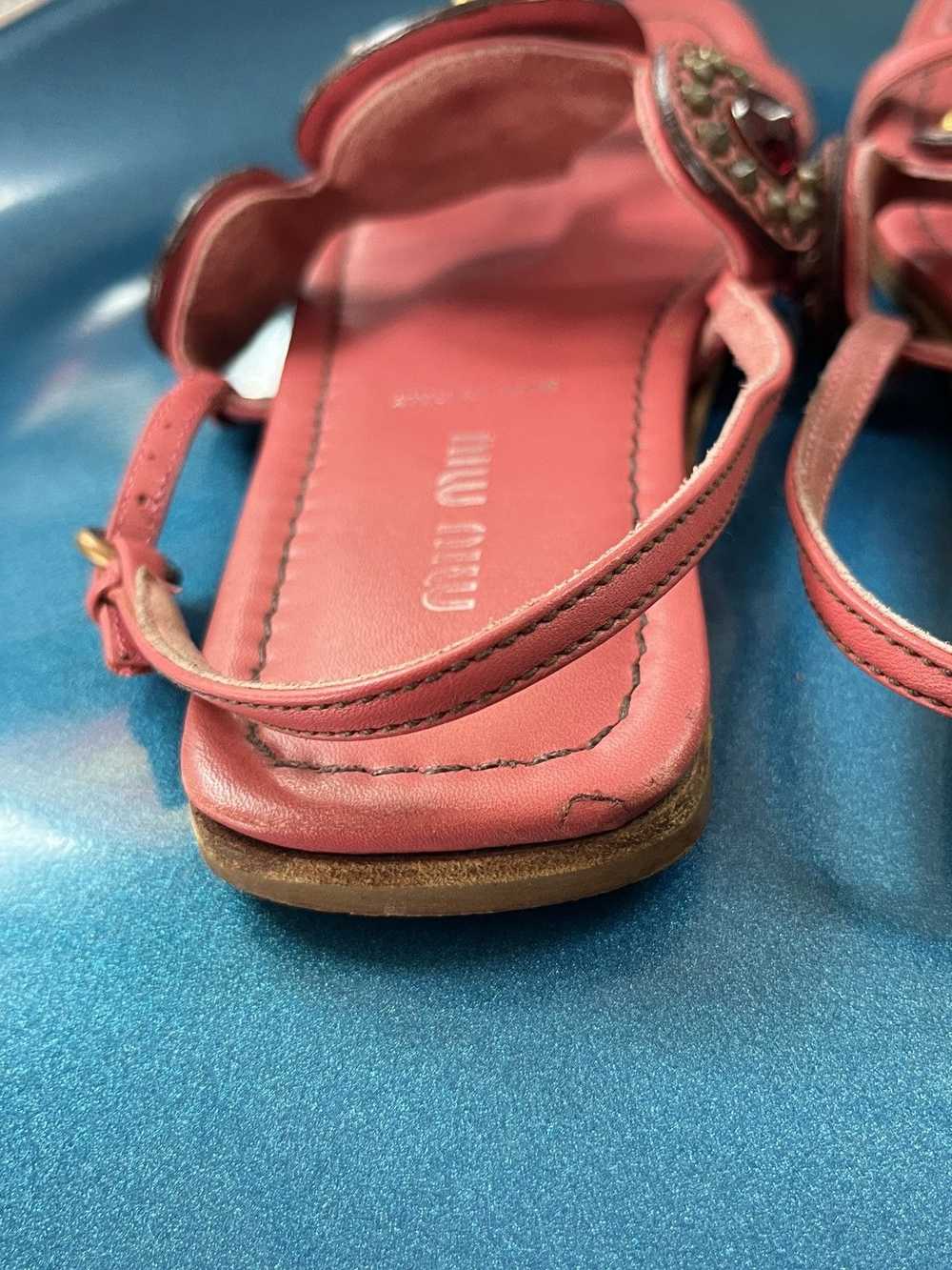 Miu Miu Miu Miu Rare T-Strap Gemstud Leather Sand… - image 11