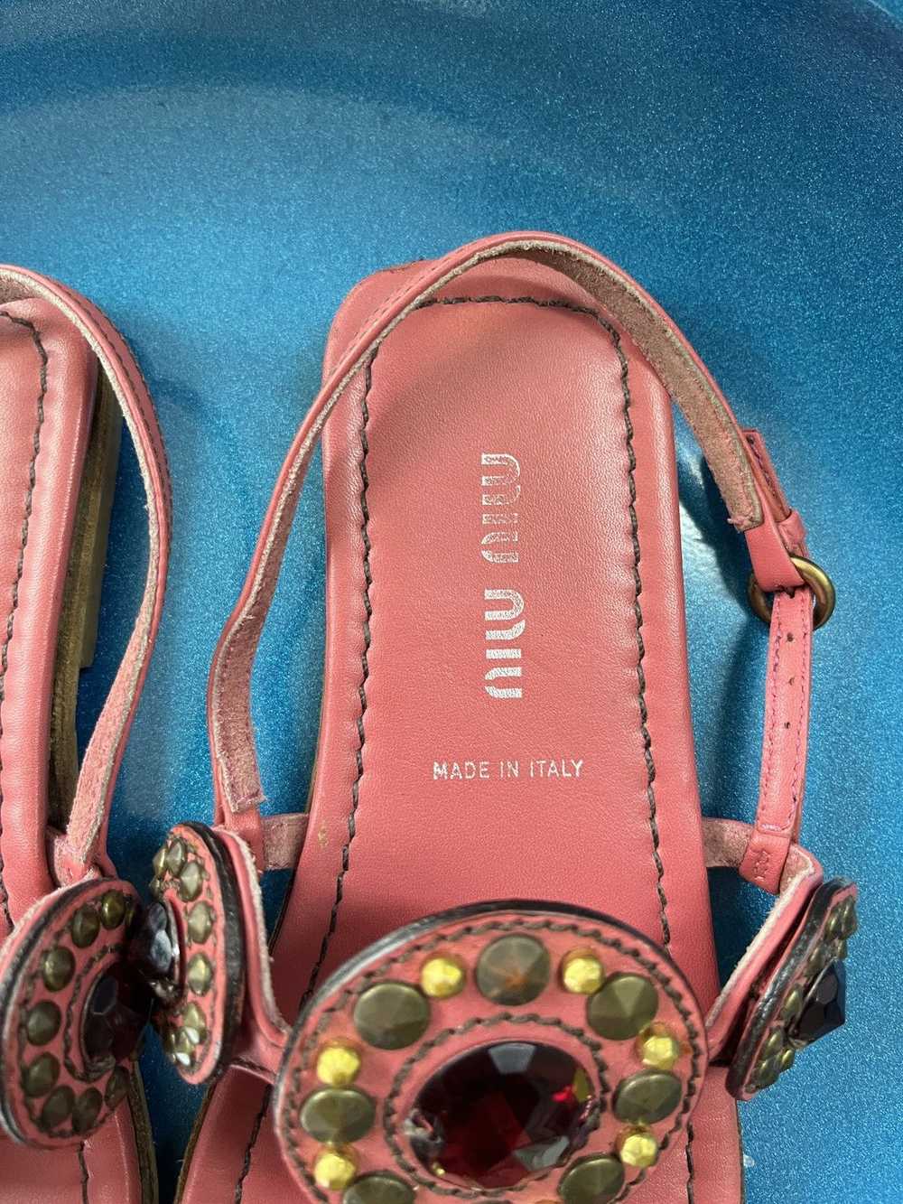 Miu Miu Miu Miu Rare T-Strap Gemstud Leather Sand… - image 5