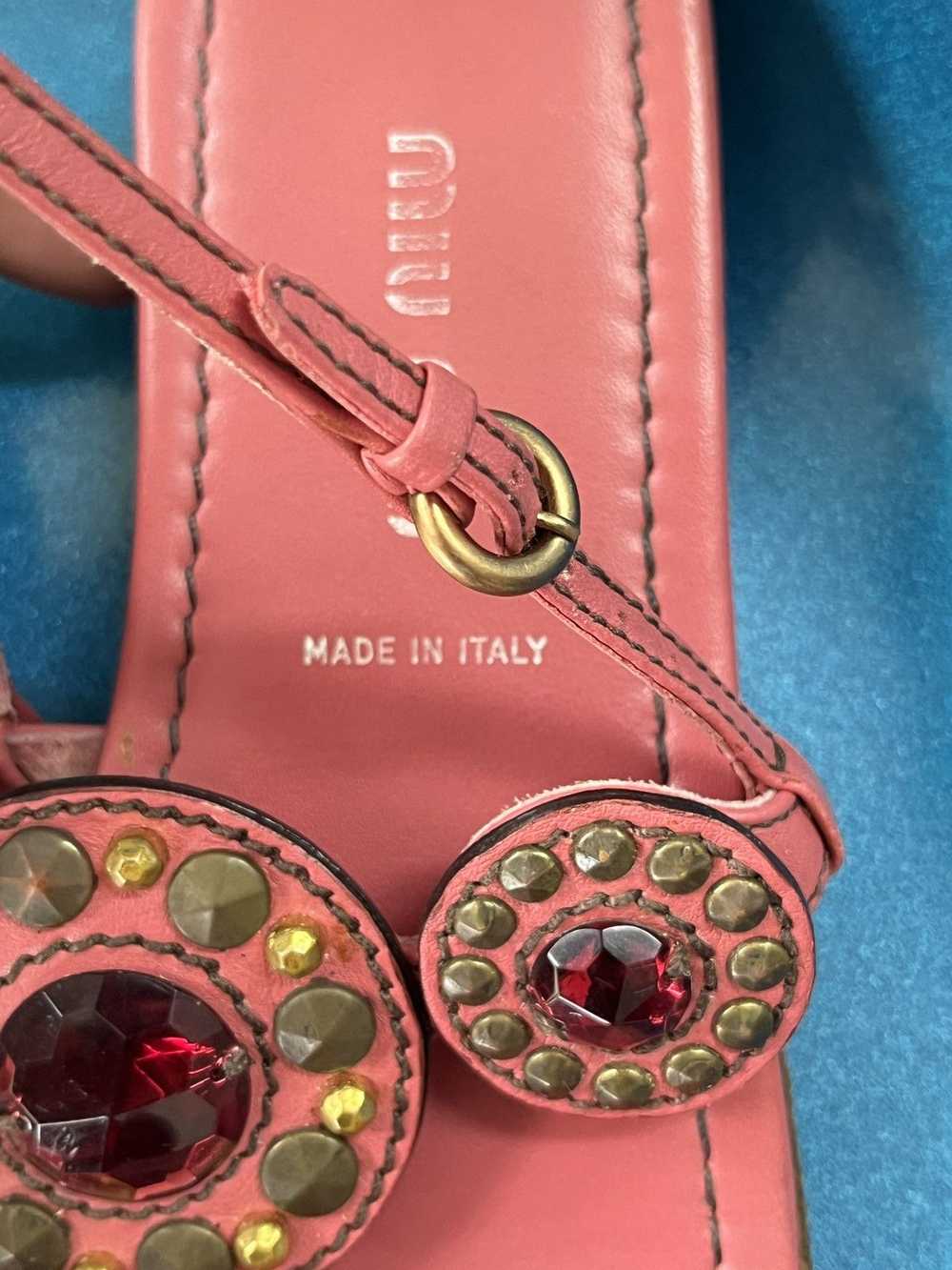 Miu Miu Miu Miu Rare T-Strap Gemstud Leather Sand… - image 7