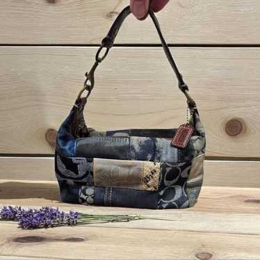 バッグ Coach Patchwork Denim Flower Mini Bag COACH Patchwork Denim Flower Print Accessory Pouch Mini Bag