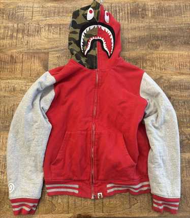 トップス APE Shark Hooded Sweat Varsity Jacket L BAPE Shark Hooded Sweat Varsity Jacket Navy Men's - US