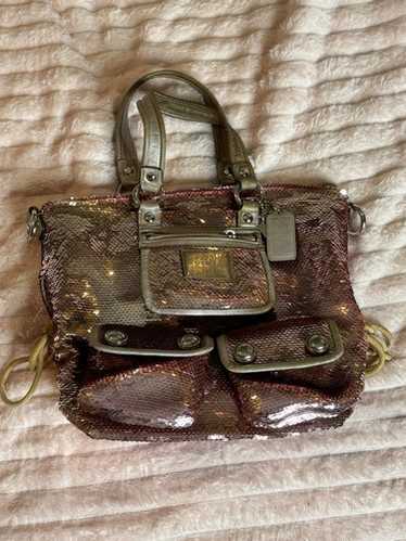 バッグ Vintage Coach Black Poppy Sequins Bag New NWT Coach Poppy BLACK Sequined DISCO Crossbody Swingpack