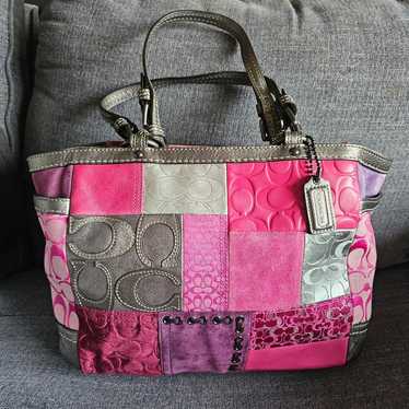 バッグ Vintage Coach Patchwork Tote Bag Pink COACH Shoulder Bag Tote Bag Patchwork Pink Used For Woman