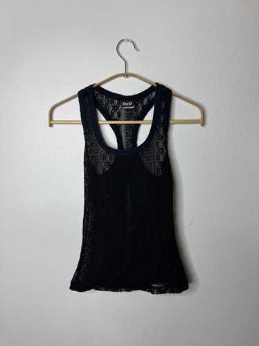 Y2K DOLCE&GABBANA 42 レース テープロゴ キャミソール 黒 Sleeveless Chantilly lace top in Black for Women