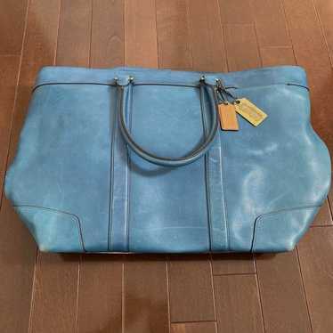 バッグ COACH 70487 Vintage Blue Leather Tote Coach Blue Logo Vintage Leather Tote/Shoulder Bag w/Patent