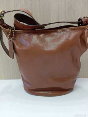 バッグ COACH Vintage Leather Bucket Shoulder Vintage 80s COACH Bag, Tan Leather Coach Bucket Bag