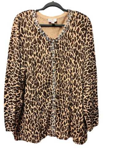 Quacker Factory 2X Leopard Print Cardigan Sweater… - image 1