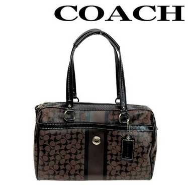 バッグ COACH mini boston bag shoulder Signature Coach Signature Mini Boston style two way bag with Gold