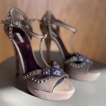 Miu Miu Miu Miu platform open toe t- strap with g… - image 1