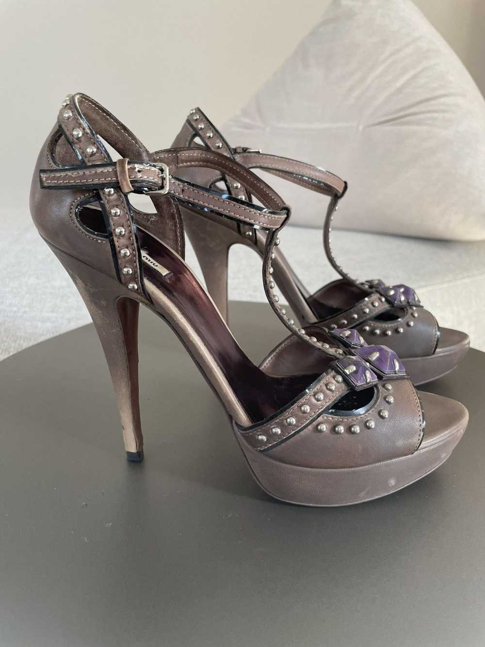 Miu Miu Miu Miu platform open toe t- strap with g… - image 2