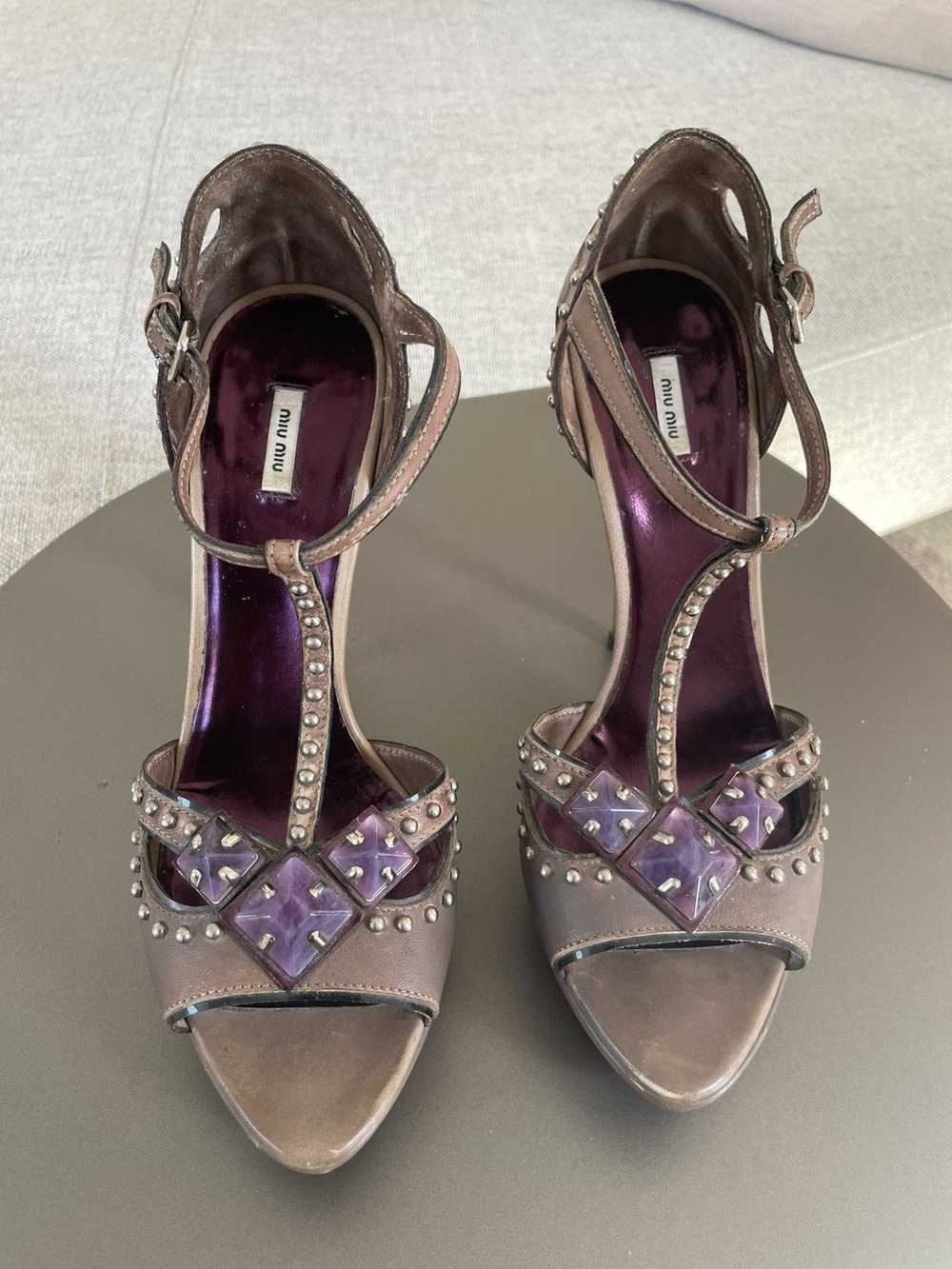 Miu Miu Miu Miu platform open toe t- strap with g… - image 3