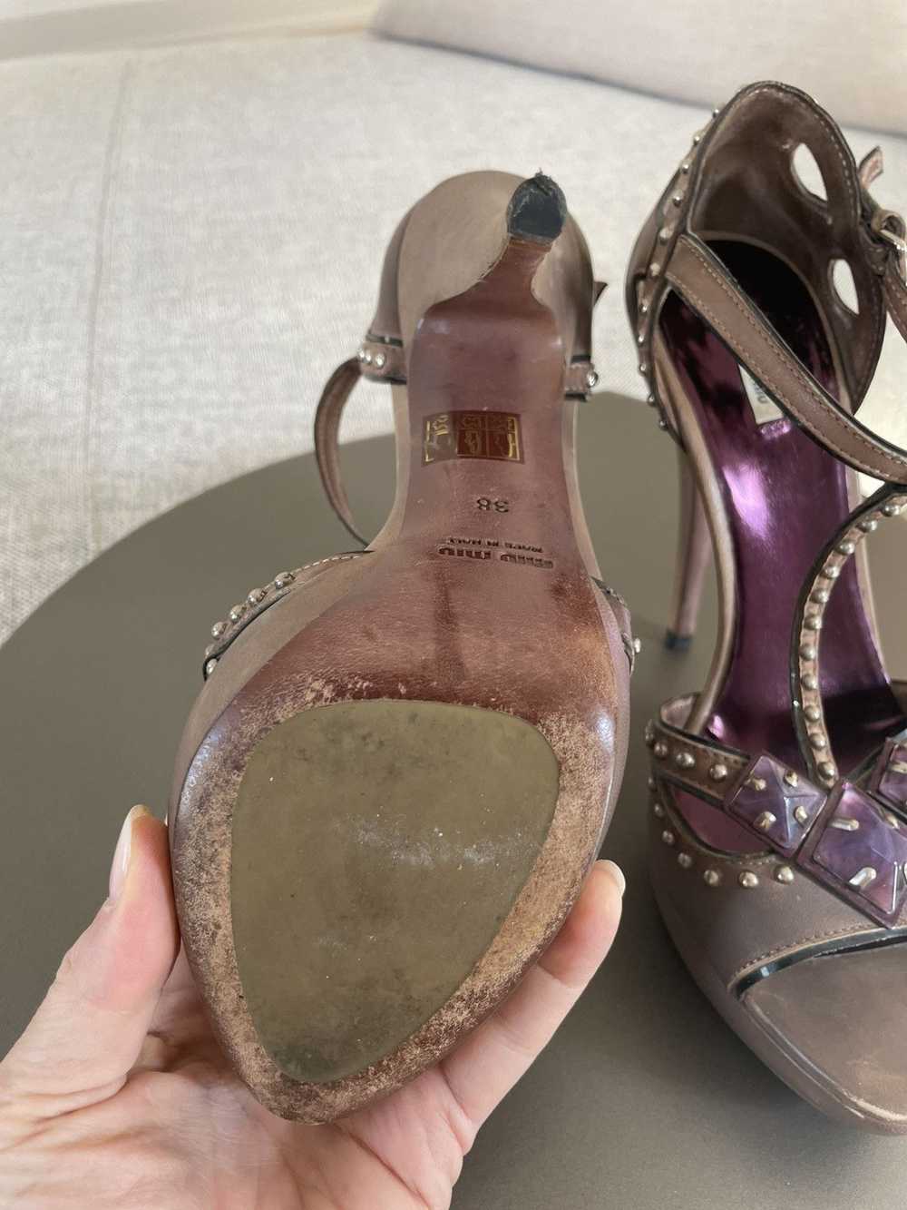 Miu Miu Miu Miu platform open toe t- strap with g… - image 4