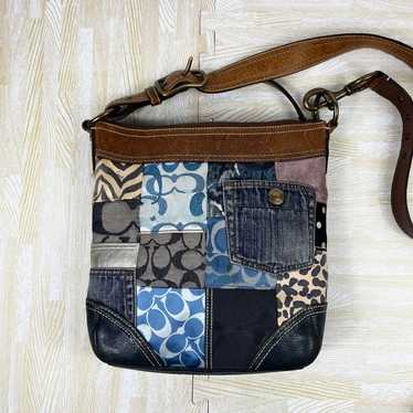 バッグ Coach Hampton Denim Patchwork Satchel COACH HAMPTON DENIM JEAN PATCHWORK SATCHEL 12216 $428