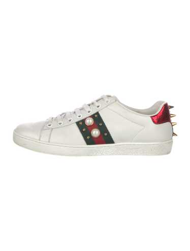 Gucci ホワイト スニーカー パール装飾 Gucci Pearl Studded White Leather Web Lace-up New Ace