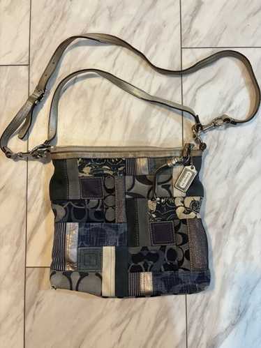 バッグ coach patchwork Denim bag signature y2k COACH Vintage Denim Patchwork Hobo Shoulder Bag Leather Trim